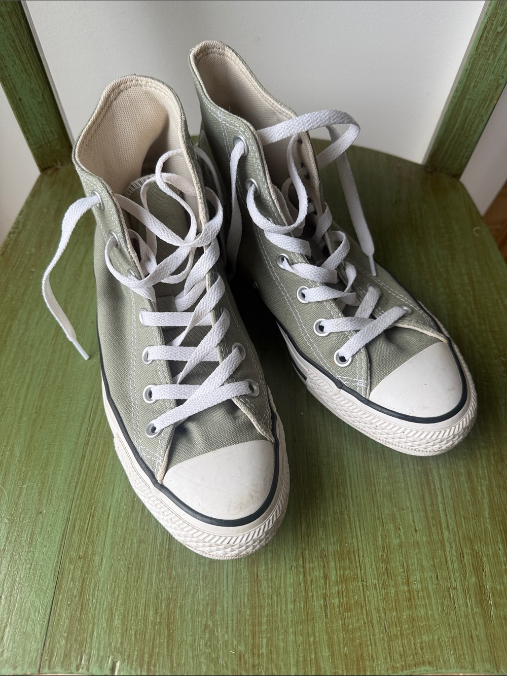 Converse High-Top Canvas Sneakers in Sage Green and White